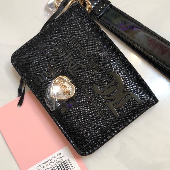 Juicy Couture Liquorice Faux Patent Leather Open Heart Card Case Key Fob NWT - Picture 8 of 16